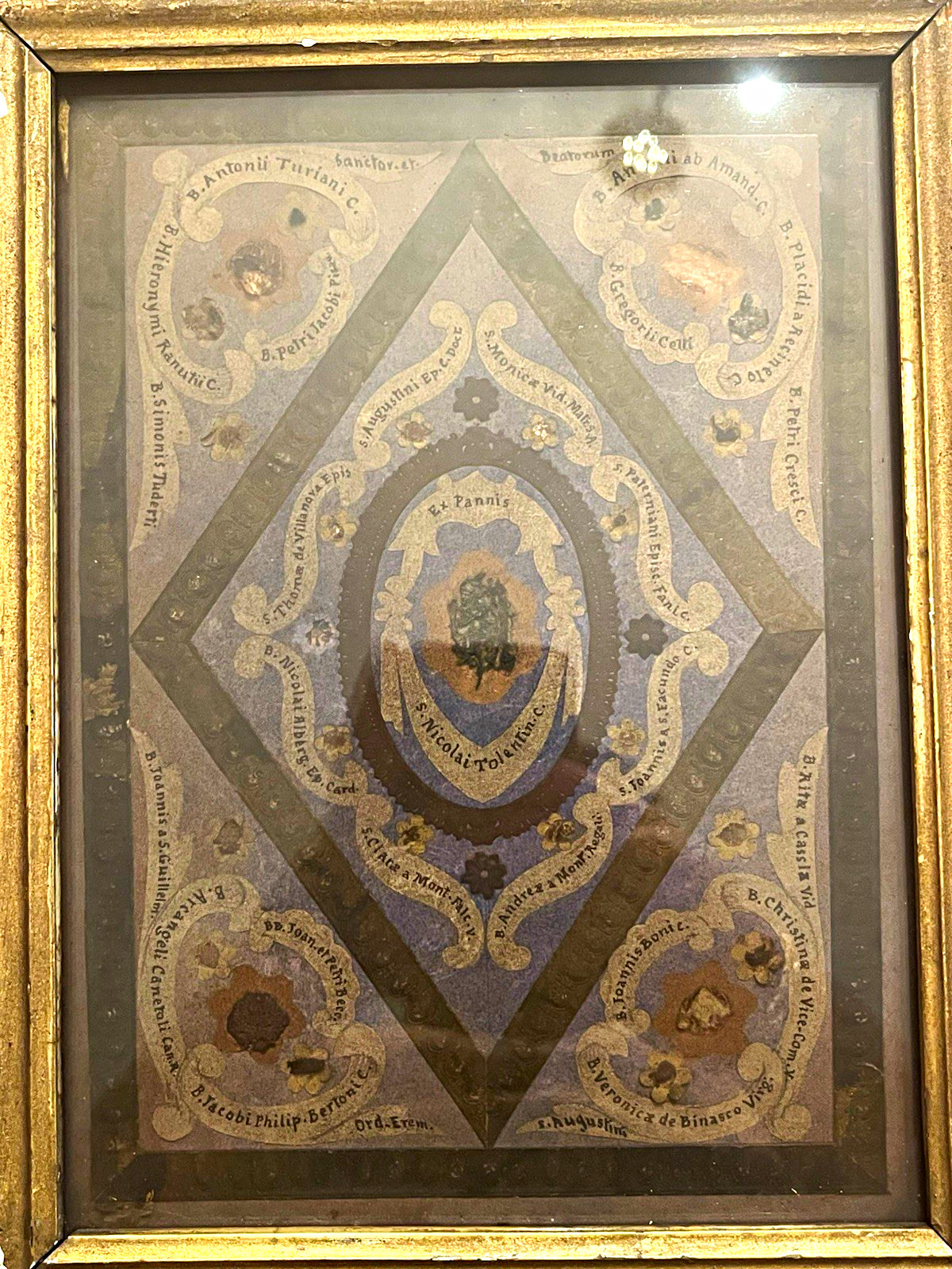 Antique 19thC Augustinian Multi Relic Reliquary Framed Saints St Augustine Moni Antique 19thC Augustinian Multi Relic Reliquary Framed Saints St Augustine Moni