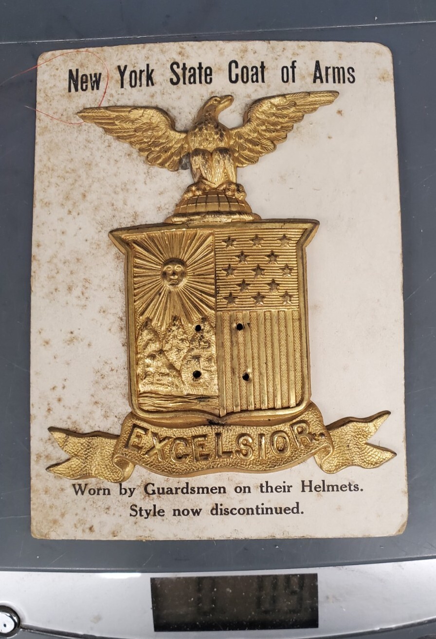 NY STATE Militia M1881 HELMET PLATE New York with Attachment Wires on Card
