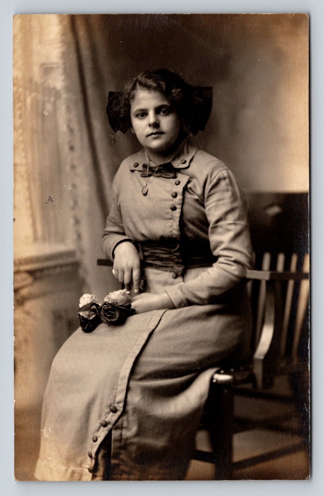 RPPC Young Lady Holding Flowers, Gift To Grandma ANTIQUE Postcard AZO 1904-1918 RPPC Young Lady Holding Flowers, Gift To Grandma ANTIQUE Postcard AZO 1904-1918