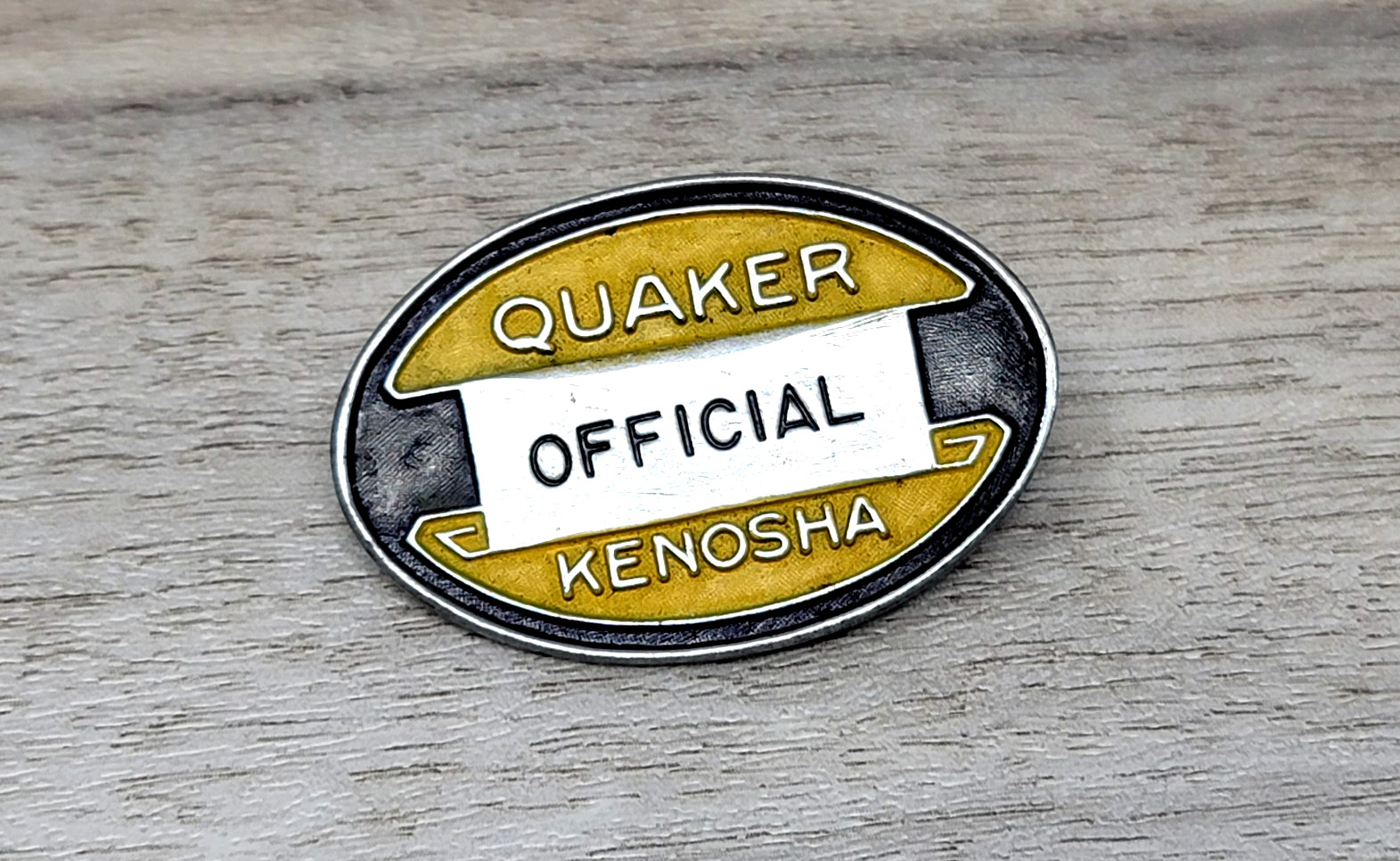 Vintage 1940's Quaker Kenosha Wisconsin Employee Factory ID Badge Pin pinback