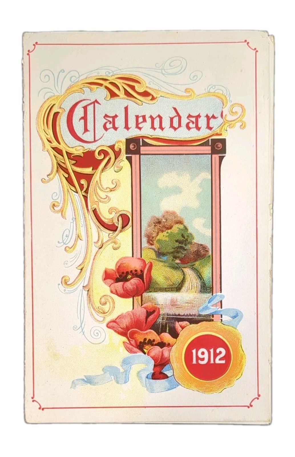 1912 Calendar Antique Vintage Poppies Embossed 12 Month Folding Card 1912 Calendar Antique Vintage Poppies Embossed 12 Month Folding Card