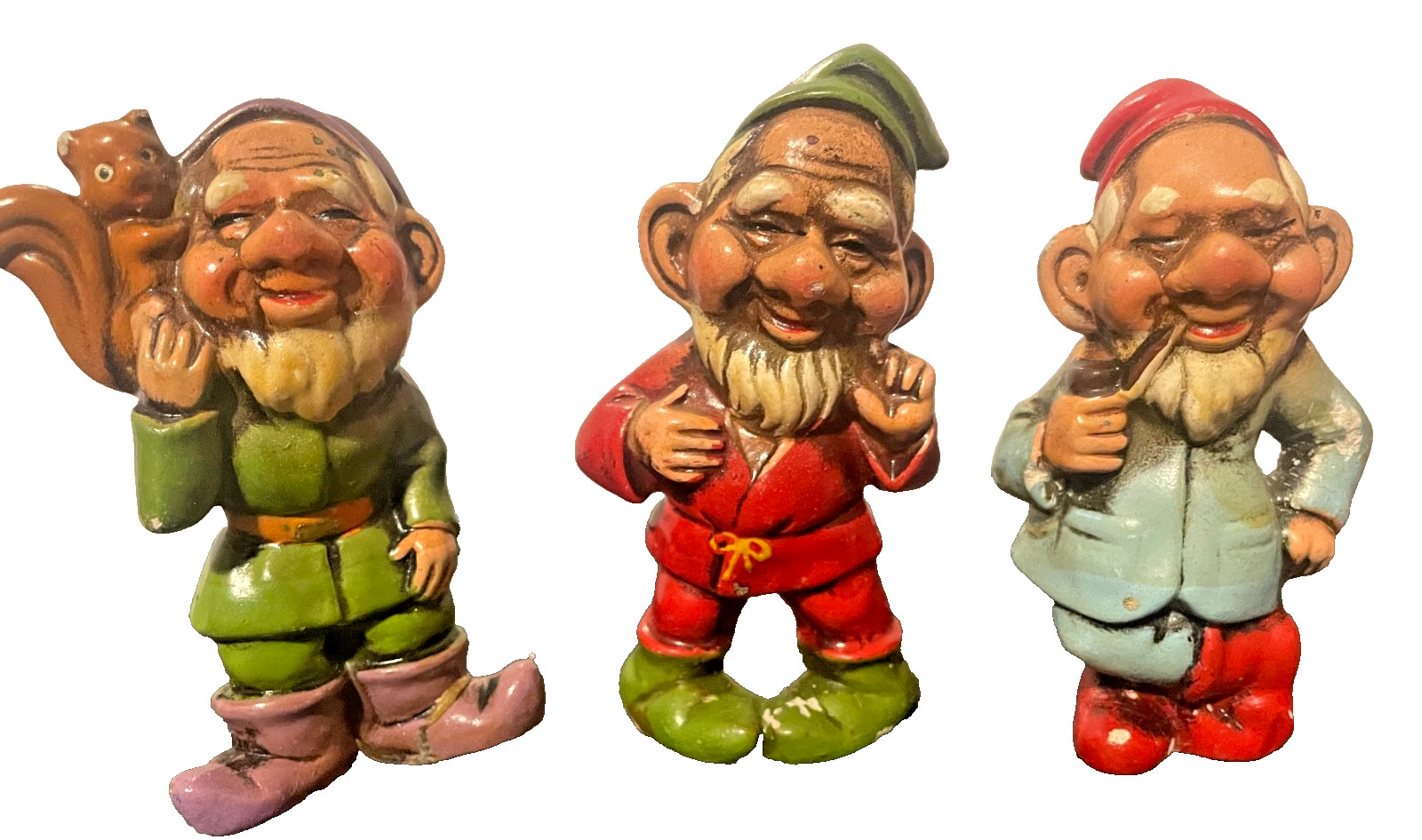 Vintage 1960s set 3 Gnome Elves Dwarves figurines Christmas Japan Paper Mache