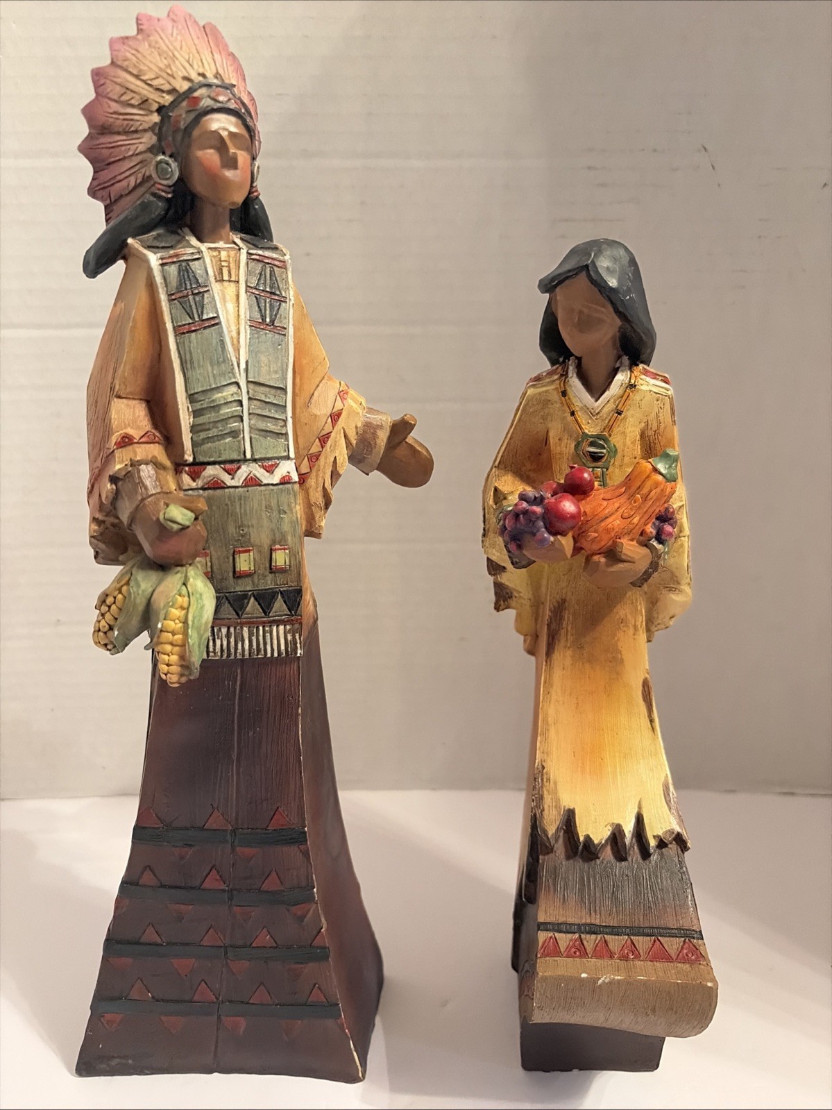 Southwestern Native American Style Figurines Harvest Corn Maiden Chief Set Of 2