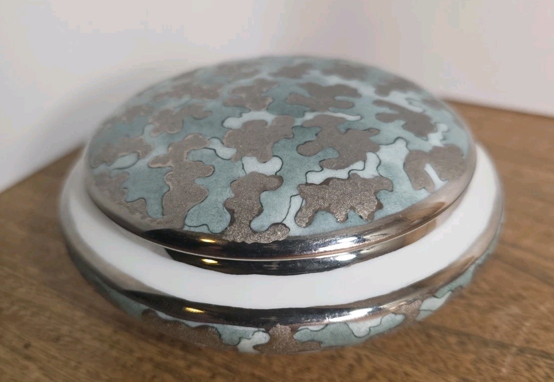 Royal Porzellan KPM Bavaria Germany Hand Decorated Silver Overlay Trinket Box 