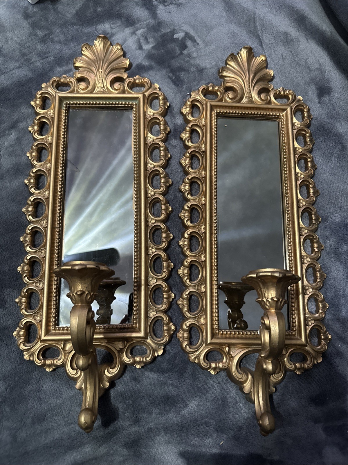 Dart Homco 2352 Smoky Mirror Wall Candle Sconces Pair 1970s Gold Spot On One Dart Homco 2352 Smoky Mirror Wall Candle Sconces Pair 1970s Gold Spot On One