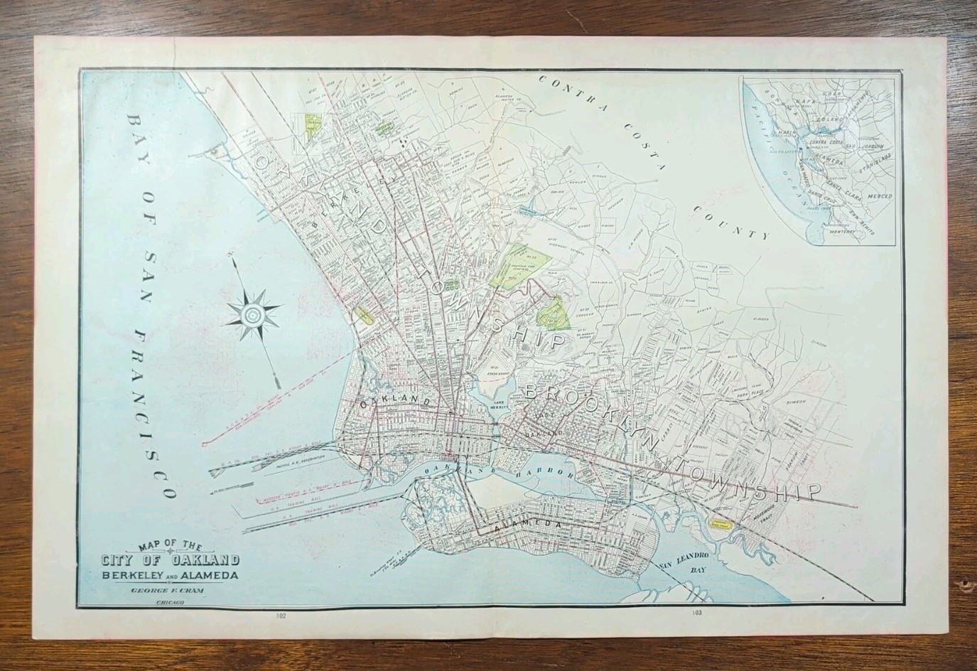 Vintage 1908 OAKLAND Map 22"x14" Old Antique Original ALAMEDA BERKELEY CA Vintage 1908 OAKLAND Map 22"x14" Old Antique Original ALAMEDA BERKELEY CA