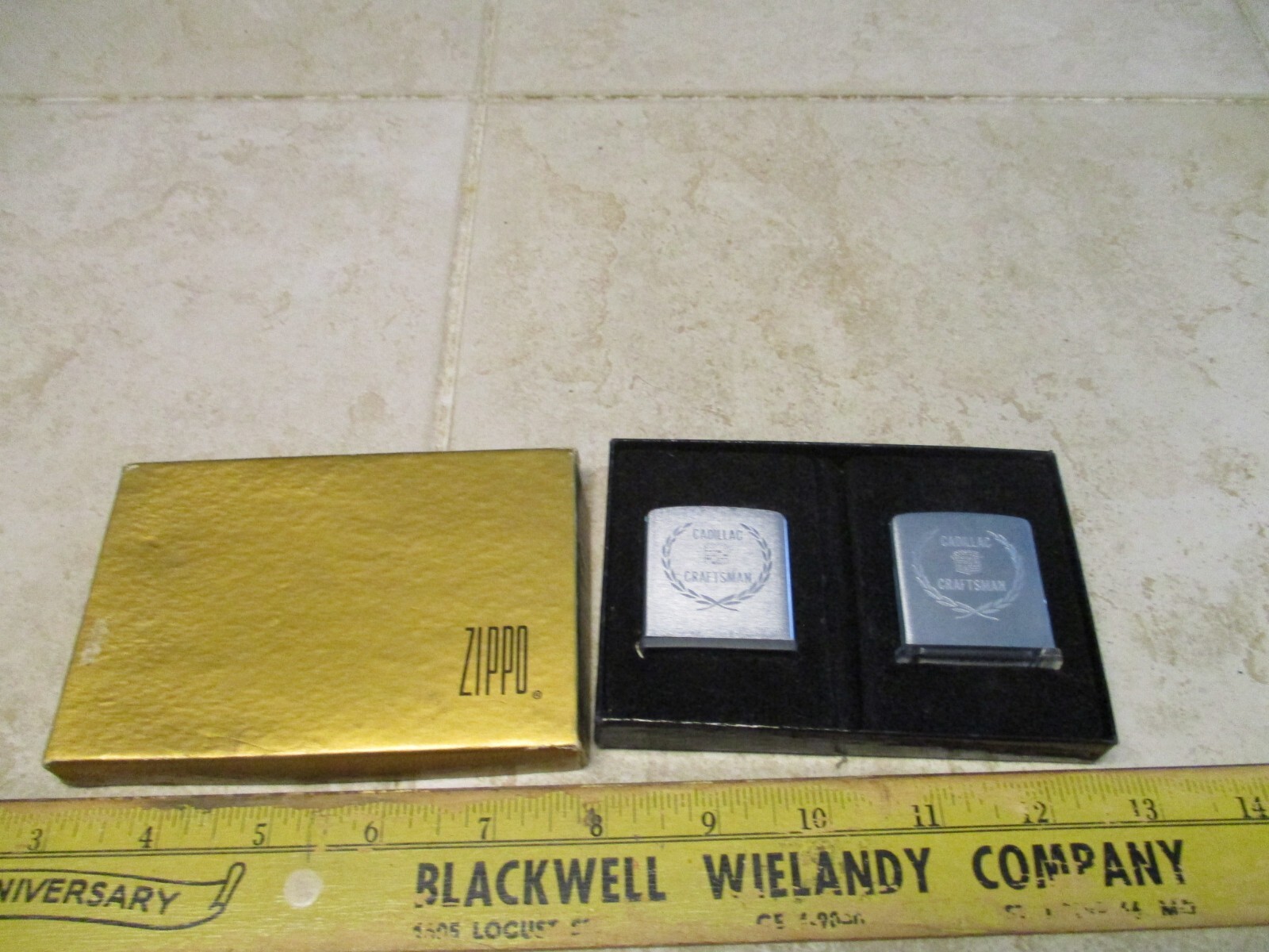 Vtg. Zippo CADILLAC CRAFTSMAN Magnifying Glass & Measuring Tape Original Box Set