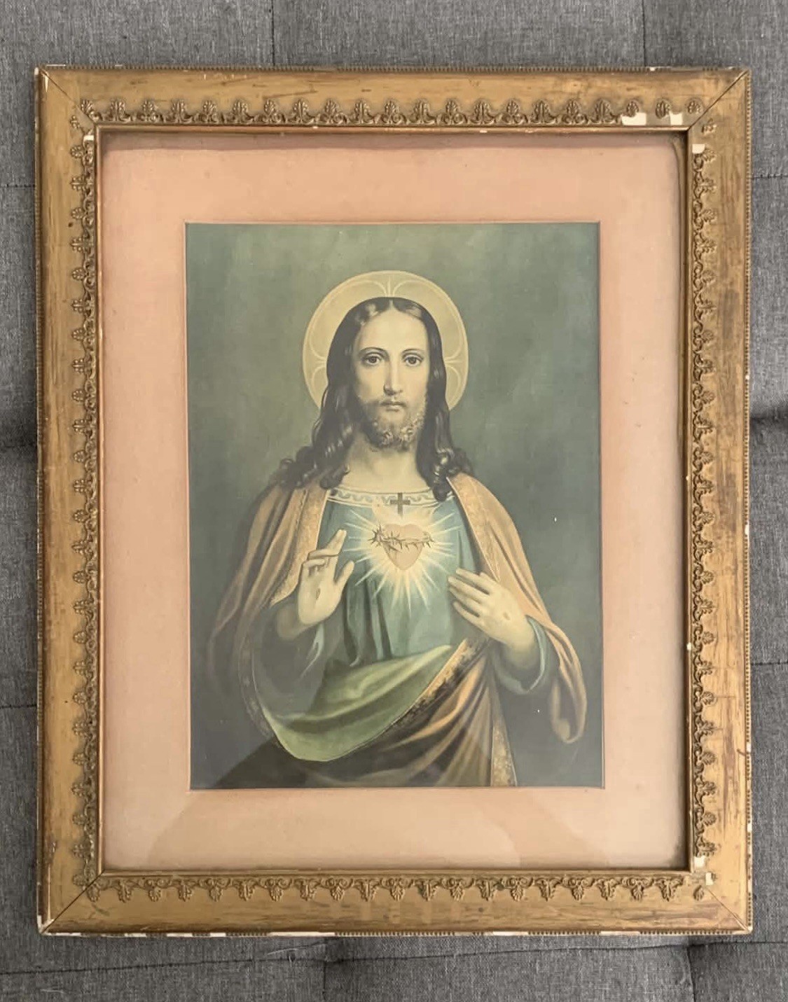 Sacred Heart of Jesus…Framed Religious Art 1940's-1960’s 19.6” X 16.2” Vintage Sacred Heart of Jesus…Framed Religious Art 1940's-1960’s 19.6” X 16.2” Vintage