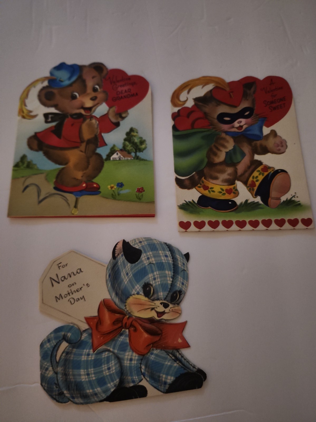 Vtg 1940s 1950s Valentine Mother’s Day Card Lot of 3 Die Cut Kitsch Kitten Bear Vtg 1940s 1950s Valentine Mother’s Day Card Lot of 3 Die Cut Kitsch Kitten Bear
