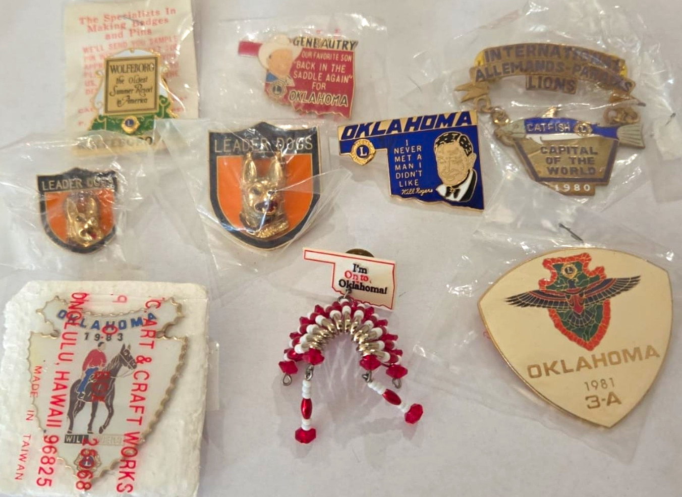 Lot of 9 Vintage Lions Club Pins Oklahoma Will Rogers Gene Autry Leader Dogs Lot of 9 Vintage Lions Club Pins Oklahoma Will Rogers Gene Autry Leader Dogs