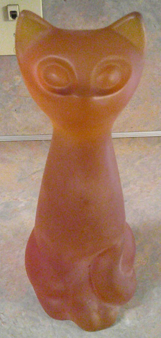 RARE VINTAGE SASCHA BRASTOFF TRANSLUCENT ORANGE RESIN CAT FIGURINE 10"