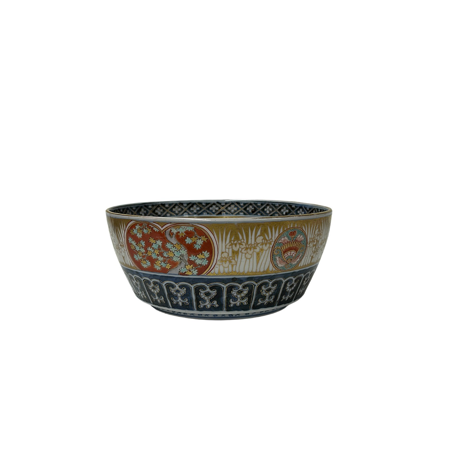 Vintage Oriental Imari Blue Red Birds Medallion Porcelain Bowl Art GB854 Vintage Oriental Imari Blue Red Birds Medallion Porcelain Bowl Art GB854