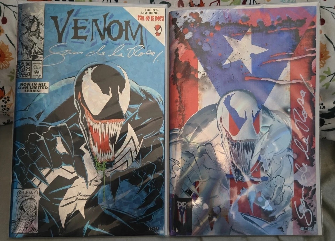 Very Rare Sam De La Rosa- Singed PR Flag & Blue Crystal Foils From Puerto Rico Very Rare Sam De La Rosa- Singed PR Flag & Blue Crystal Foils From Puerto Rico