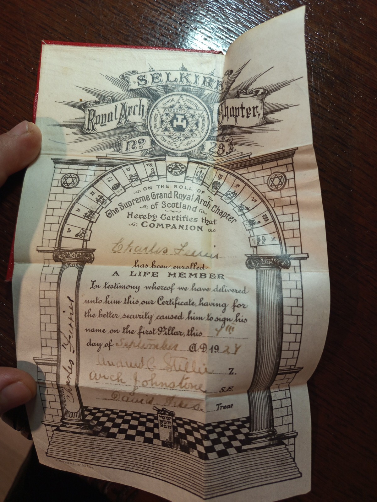 1927 Selkirk Royal Arch Chapter No 28 A Life Member Freemasonry masonic/977 1927 Selkirk Royal Arch Chapter No 28 A Life Member Freemasonry masonic/977