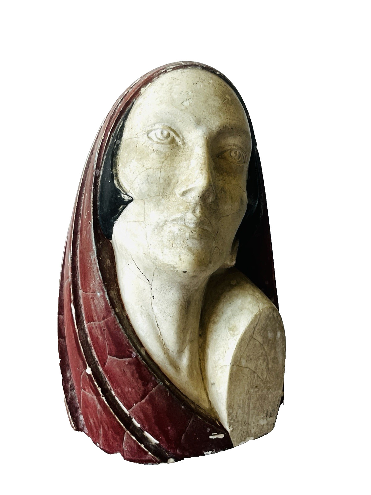Vintage Art Deco Woman Sculpture Bust Statue Red Scarf