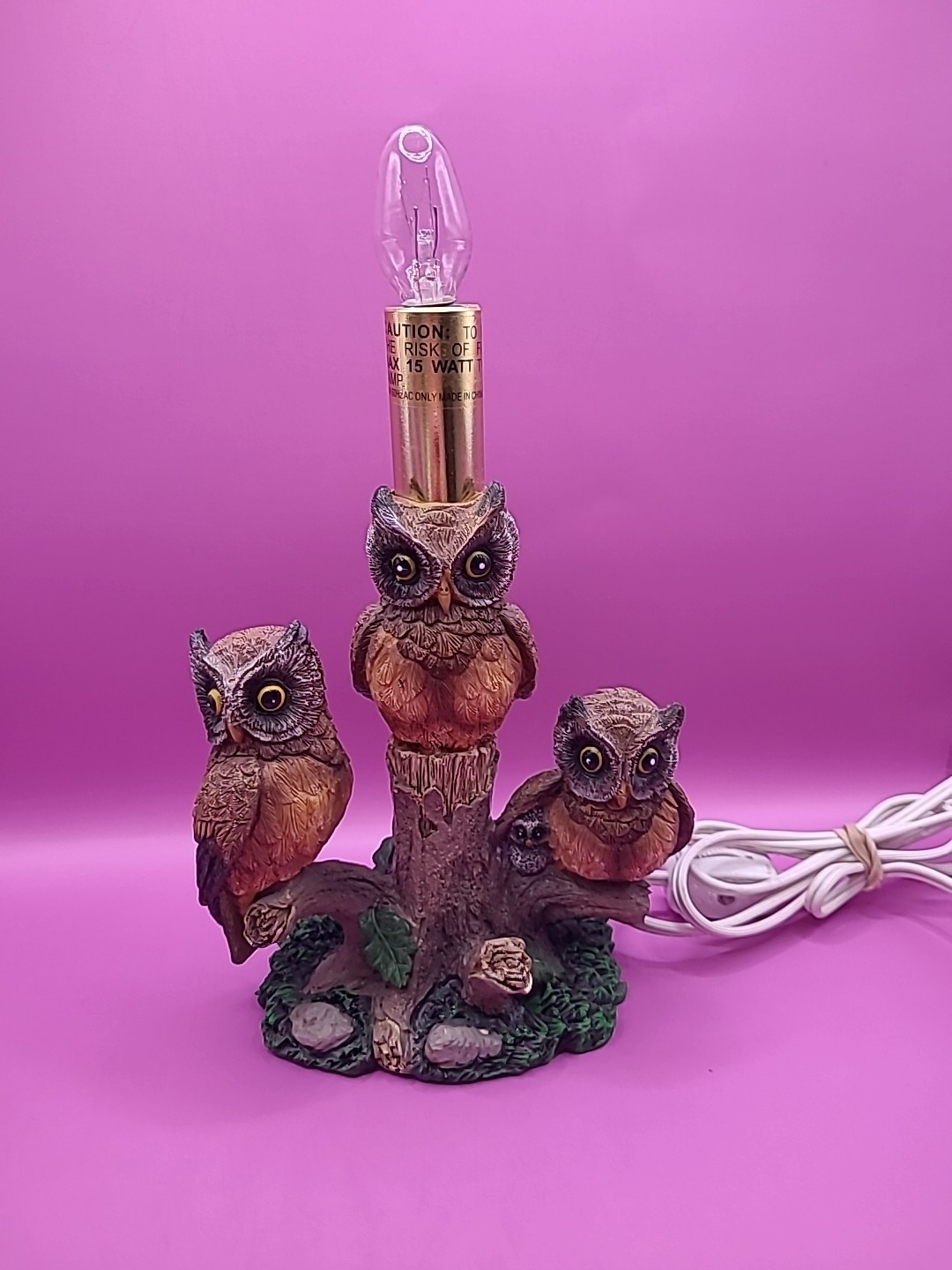 Vintage Mid Century 1970's 3 Owls on Tree Branch Table Lamp Works Vintage Mid Century 1970's 3 Owls on Tree Branch Table Lamp Works