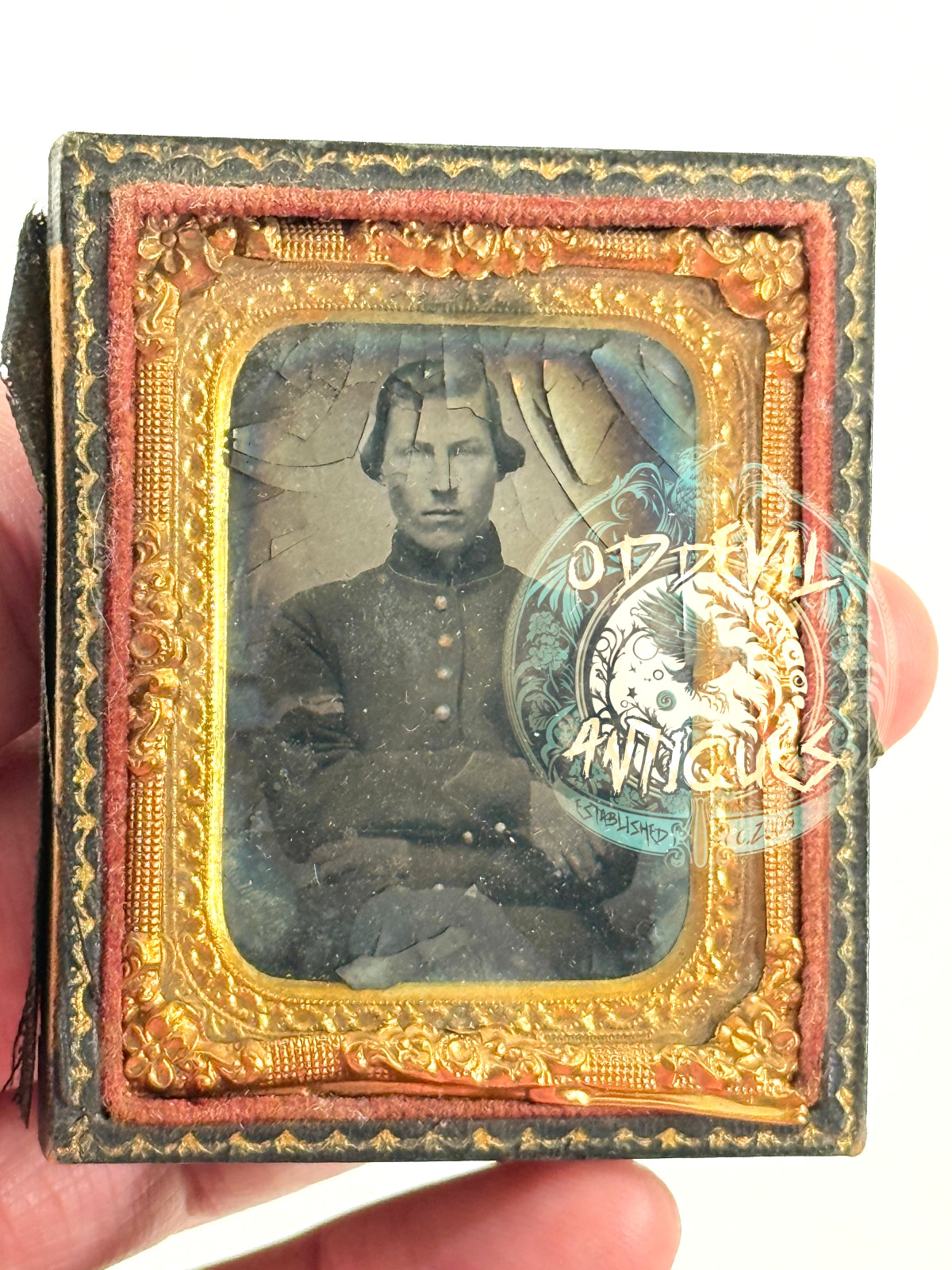 Antique 1/6th Plate Union Civil War Soldier Cased Tintype KS IL photo