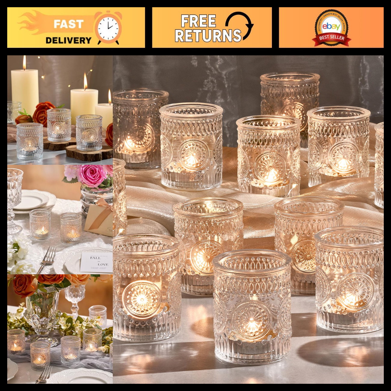 30 Pack Clear Glass Votive Candle Holders - Vintage Tealight Holders for Events, 30 Pack Clear Glass Votive Candle Holders - Vintage Tealight Holders for Events,