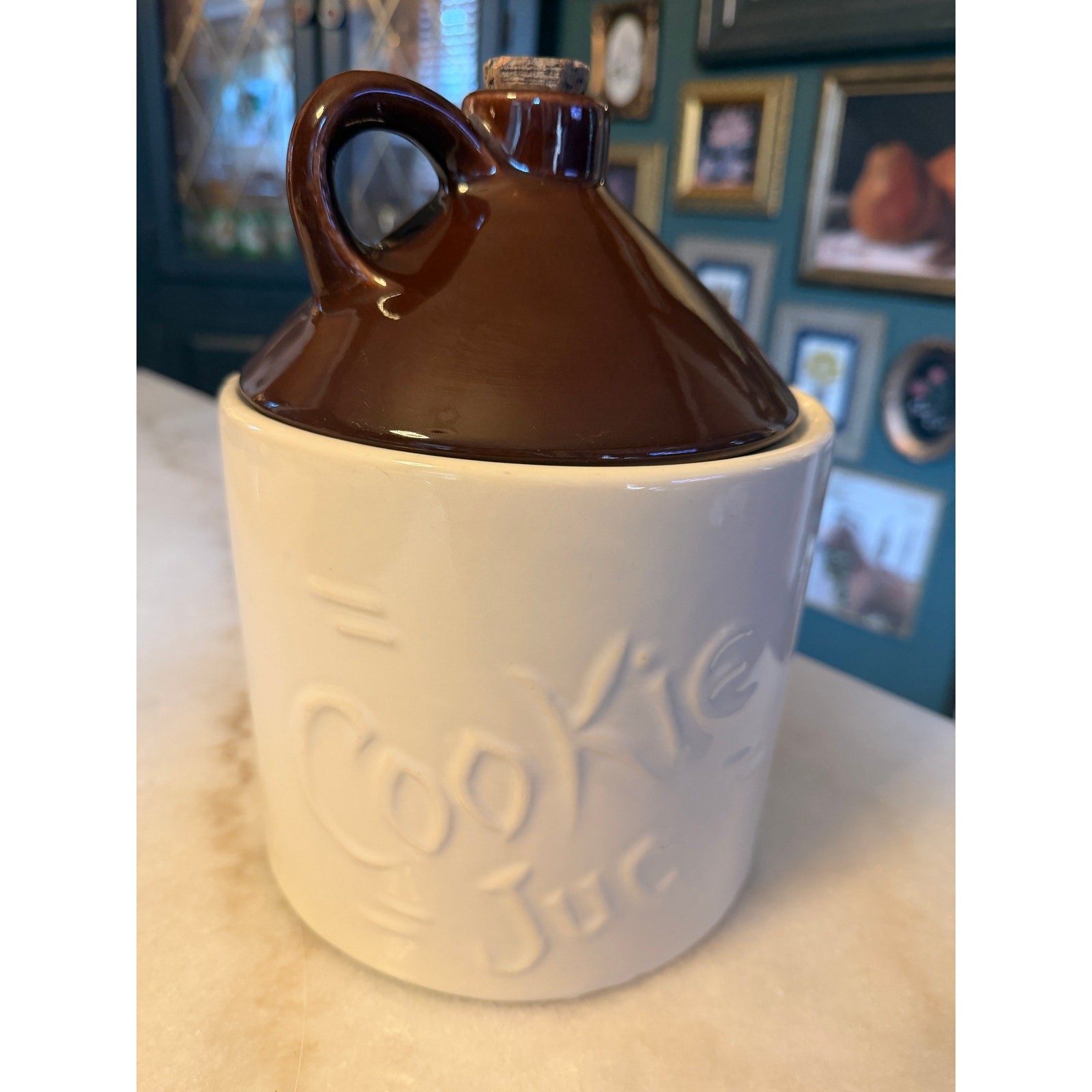 Vintage 1970s McCoy Pottery Cookie Jug Moonshine Style Ceramic Jar with Cork Vintage 1970s McCoy Pottery Cookie Jug Moonshine Style Ceramic Jar with Cork