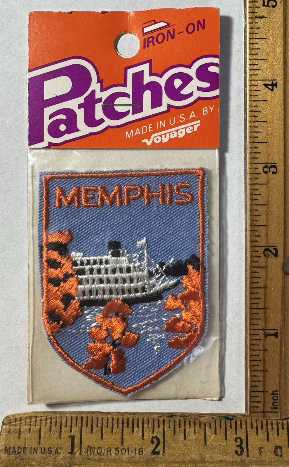 Vintage Memphis Tennessee Riverboat Iron On Patch Voyager Travel Souvenir NOS