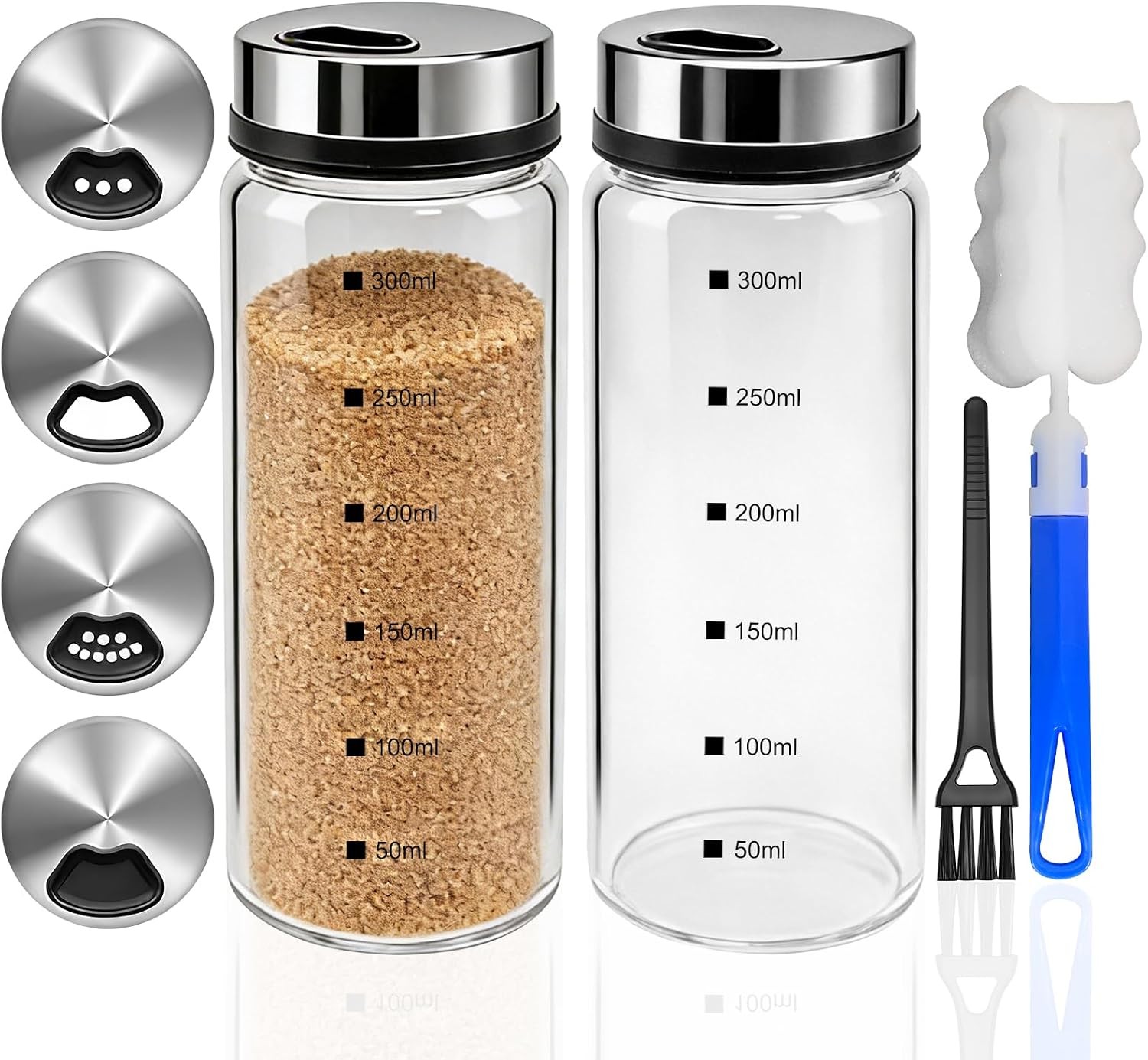 2Pcs 300ML Large Capacity Salt And Pepper Shakers with Cleaning Brush 2Pcs 300ML Large Capacity Salt And Pepper Shakers with Cleaning Brush