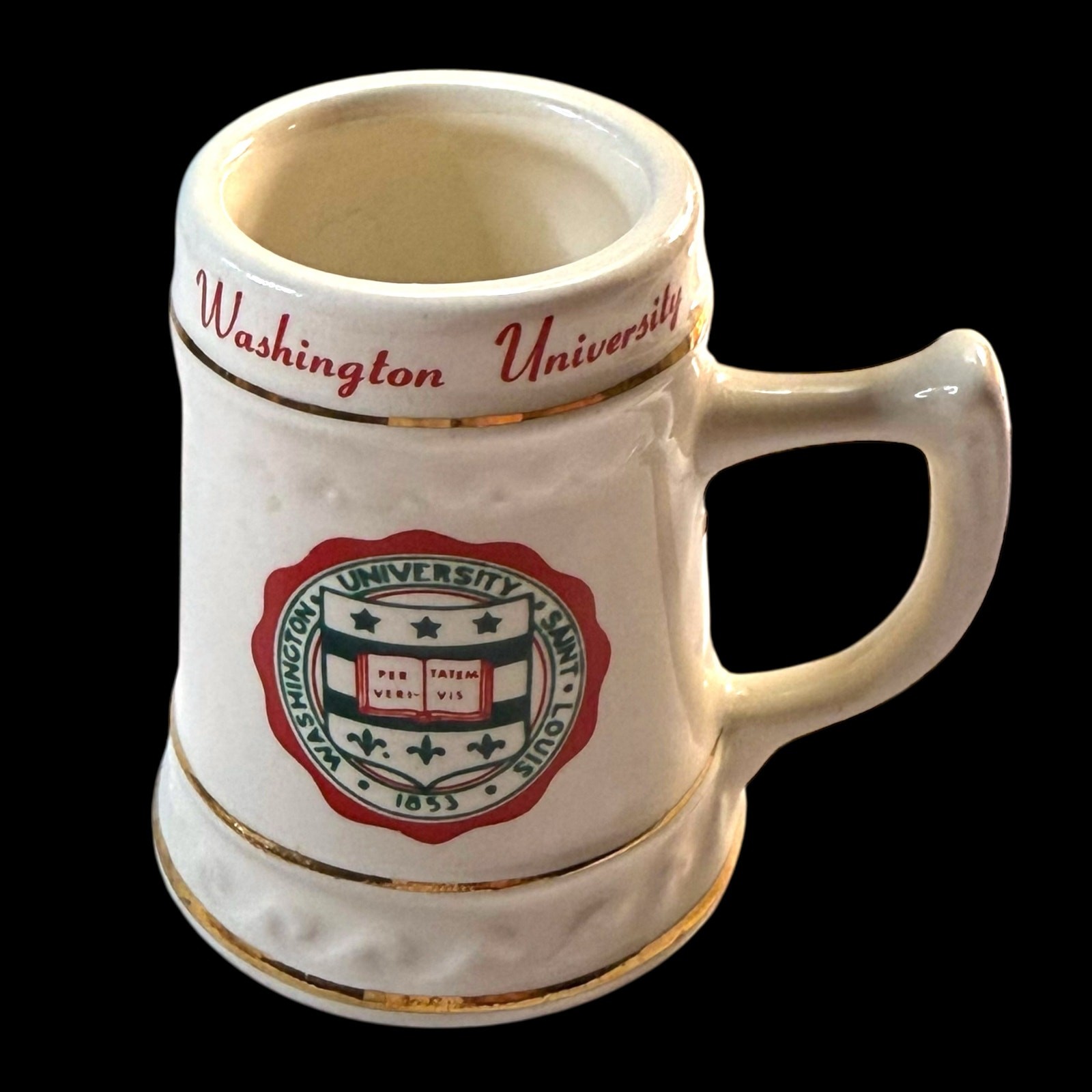 VTG Washington University Saint Louis Ceramic Crest Stein Cream Gold Miniature VTG Washington University Saint Louis Ceramic Crest Stein Cream Gold Miniature