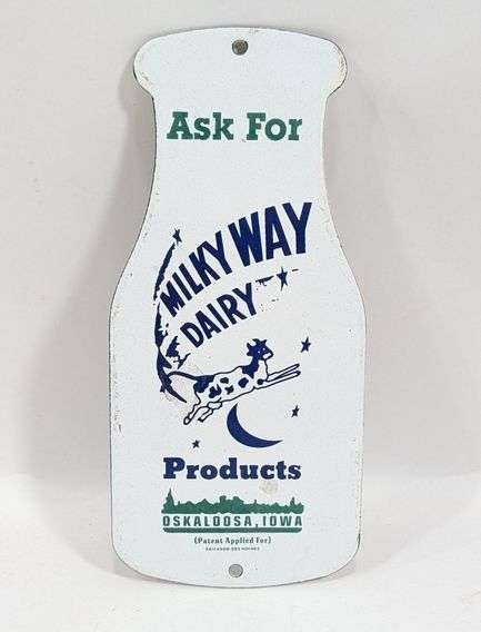 VINTAGE ASK FOR MILKY WAY DAIRY PRODUCTS PORCELAIN SIGN MILK BOTTLE STYLE 10' VINTAGE ASK FOR MILKY WAY DAIRY PRODUCTS PORCELAIN SIGN MILK BOTTLE STYLE 10'