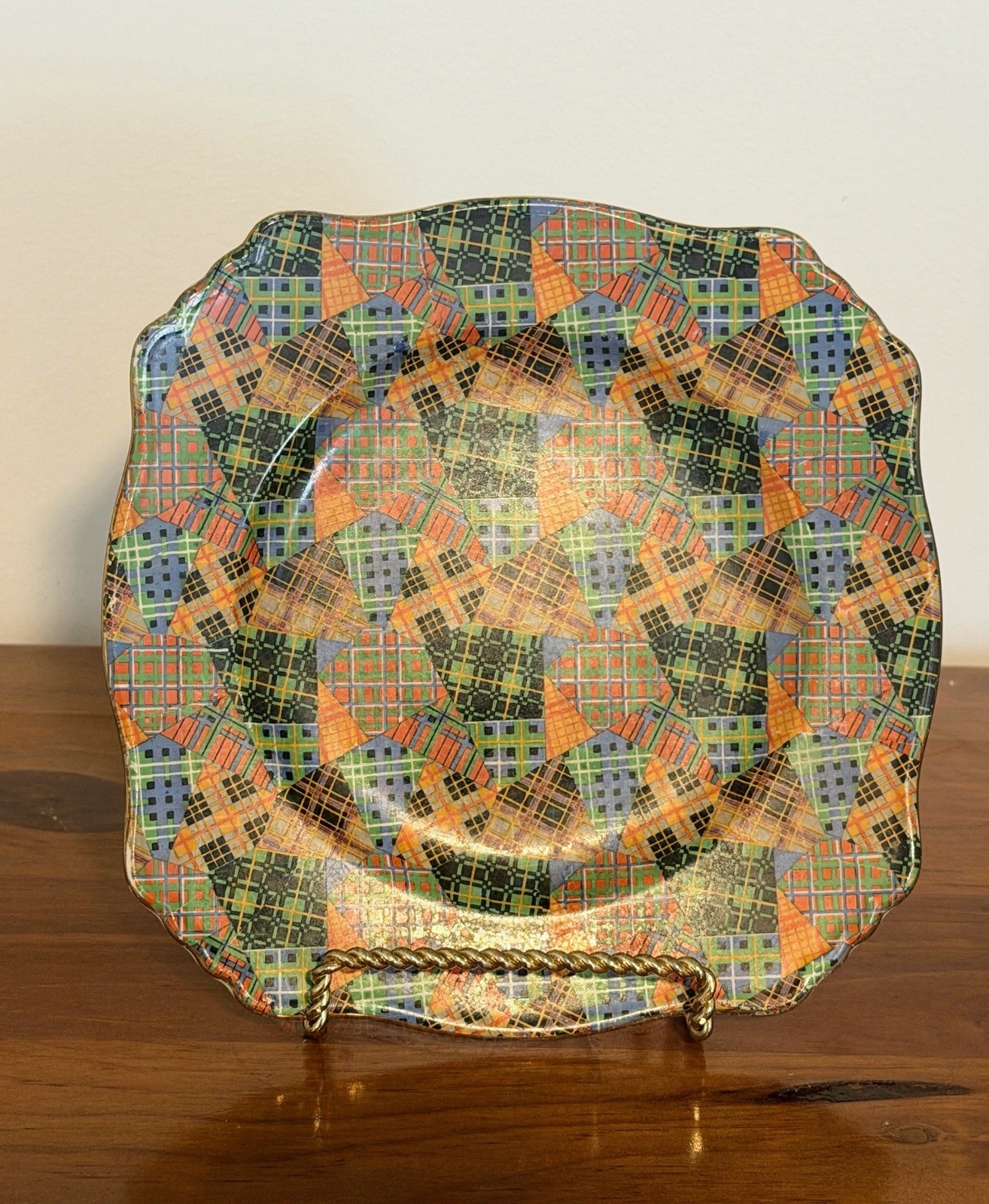 Rare Vintage Royal Winton Grimwades Tartans Chintz Square Plate Dish 20.5cm Rare Vintage Royal Winton Grimwades Tartans Chintz Square Plate Dish 20.5cm