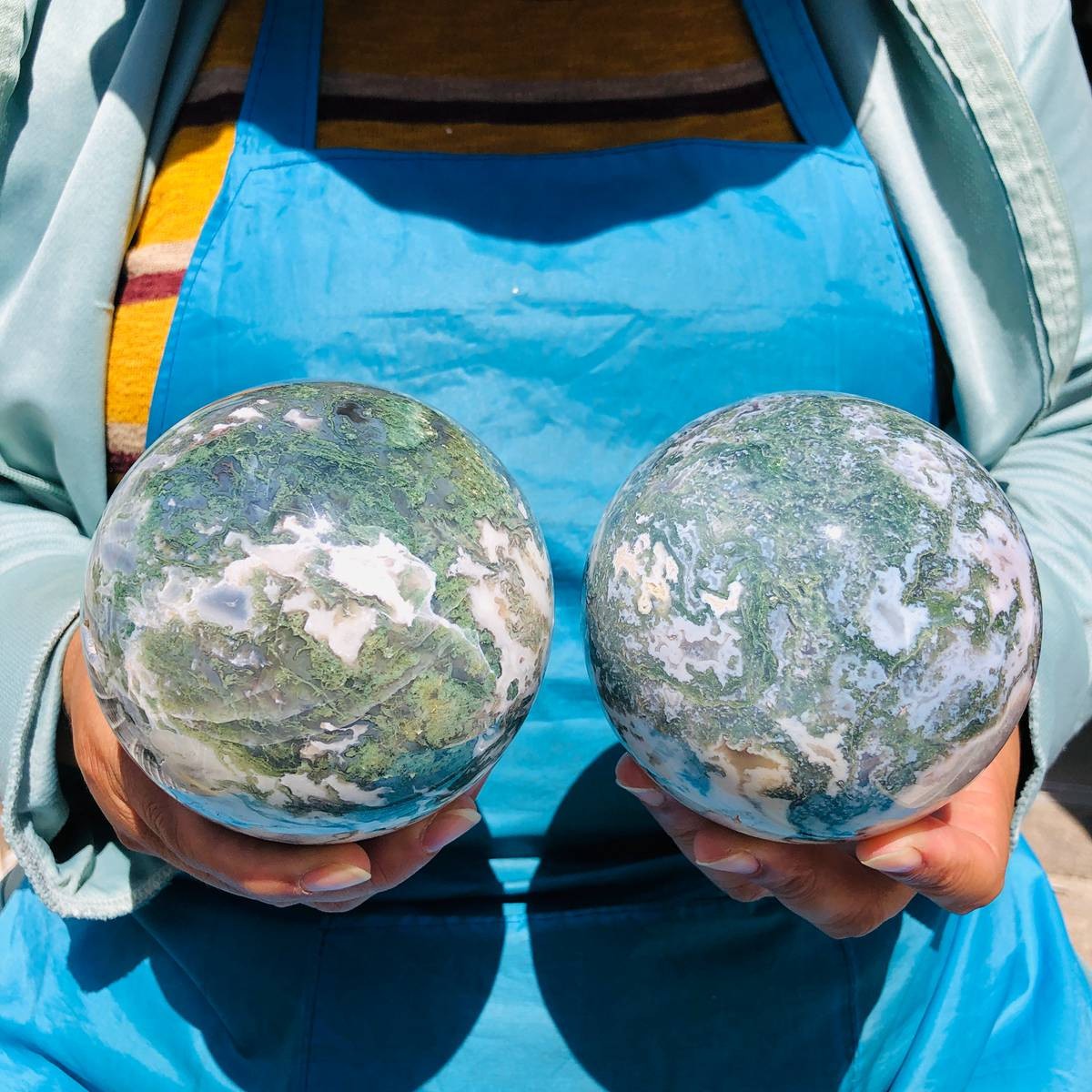 5.03LB 2pc Natural moss agate sphere quartz crystal polished ball healing decor 5.03LB 2pc Natural moss agate sphere quartz crystal polished ball healing decor