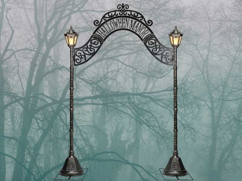 8ft Halloween Manor Archway Prop 2024 Cemetery Gate Graveyard Haunted Lamp Post