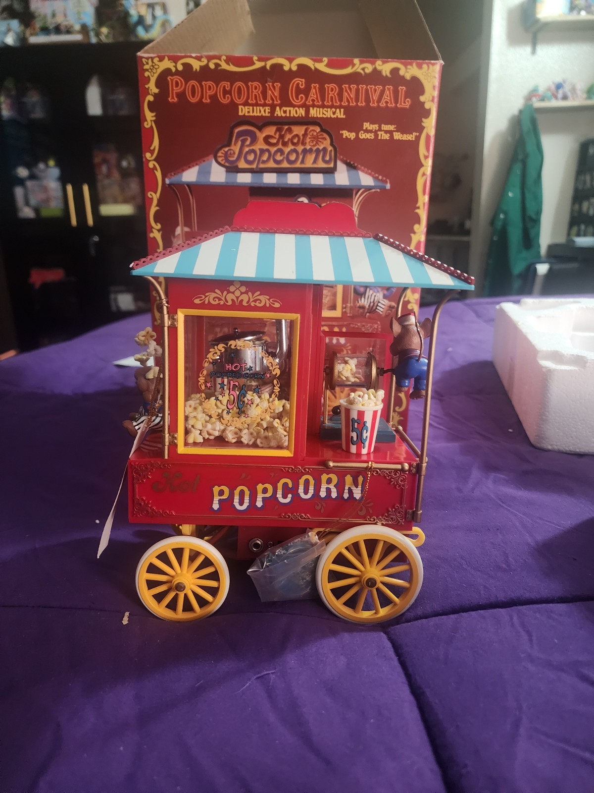 1992 Enesco Popcorn Carnival Deluxe Action Music Box (Pristine Condition w/Cord)