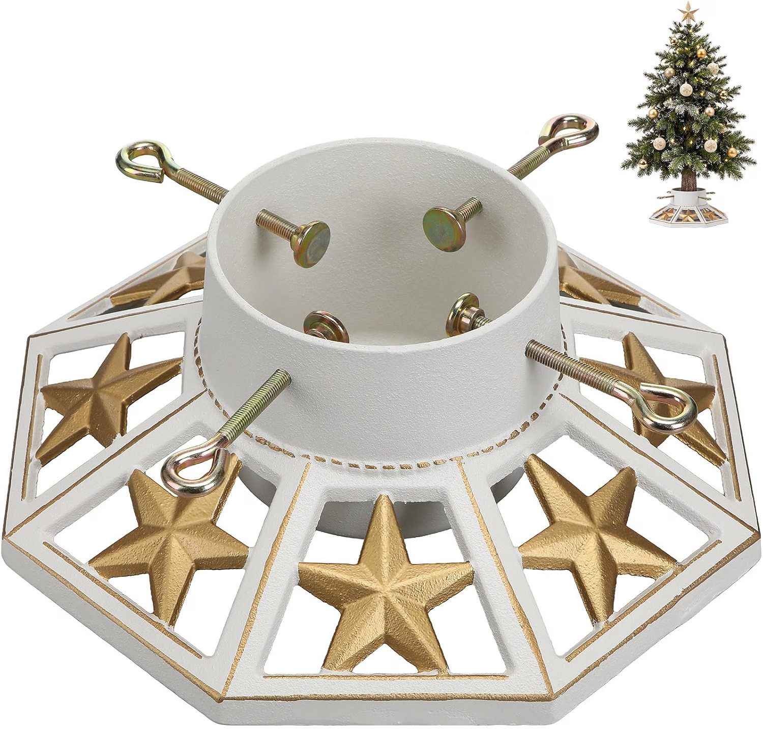 Cinnvoice Cast Iron Christmas Tree Stand White Gold Real Tree Water Reservoir Cinnvoice Cast Iron Christmas Tree Stand White Gold Real Tree Water Reservoir