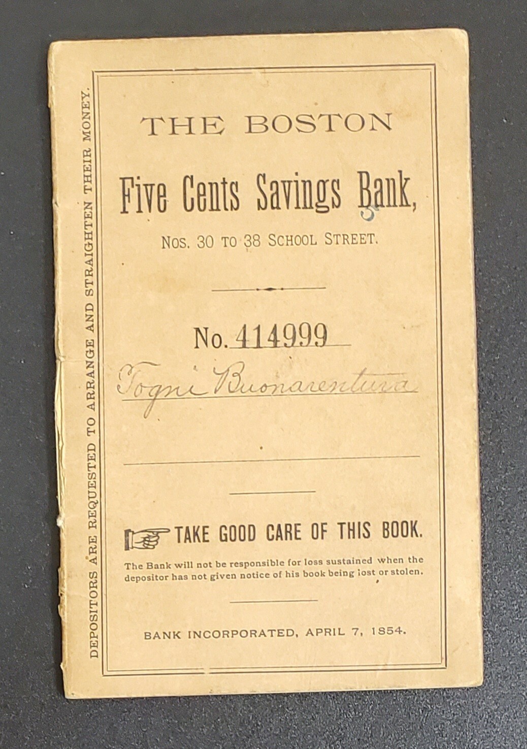 RARE 1898 Boston Five Cents Savings Bank Inscribed Saving Pass Book Alonzo Evans RARE 1898 Boston Five Cents Savings Bank Inscribed Saving Pass Book Alonzo Evans