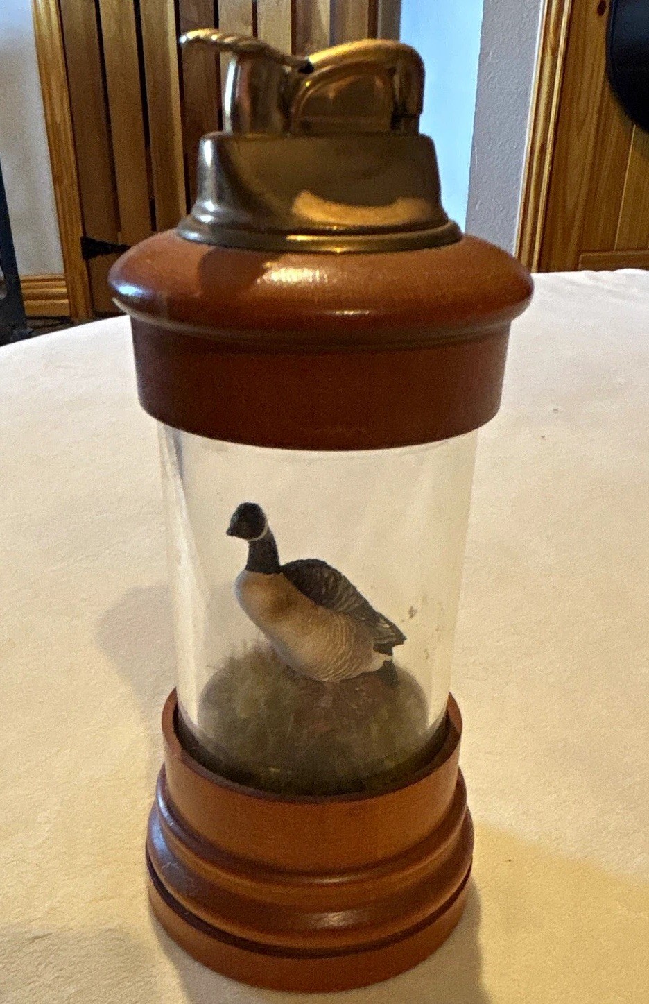 Vintage 1950s Evans Diorama Table Lighter Canada Goose Lucite Wood Working.
