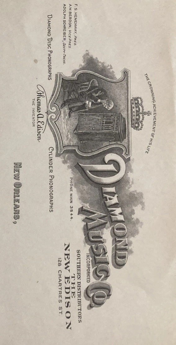 Distributor Of The New Edison New Orleans LA Diamond Music Co Letterhead c1915 Distributor Of The New Edison New Orleans LA Diamond Music Co Letterhead c1915