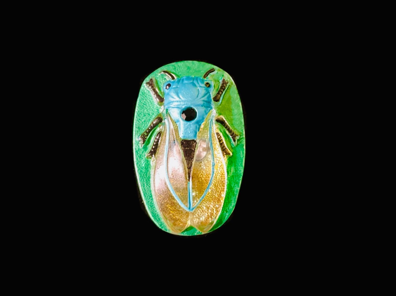 41mm Czech Glass Cicada Button Green Transparent Iridized Wings Black Gem 41mm Czech Glass Cicada Button Green Transparent Iridized Wings Black Gem