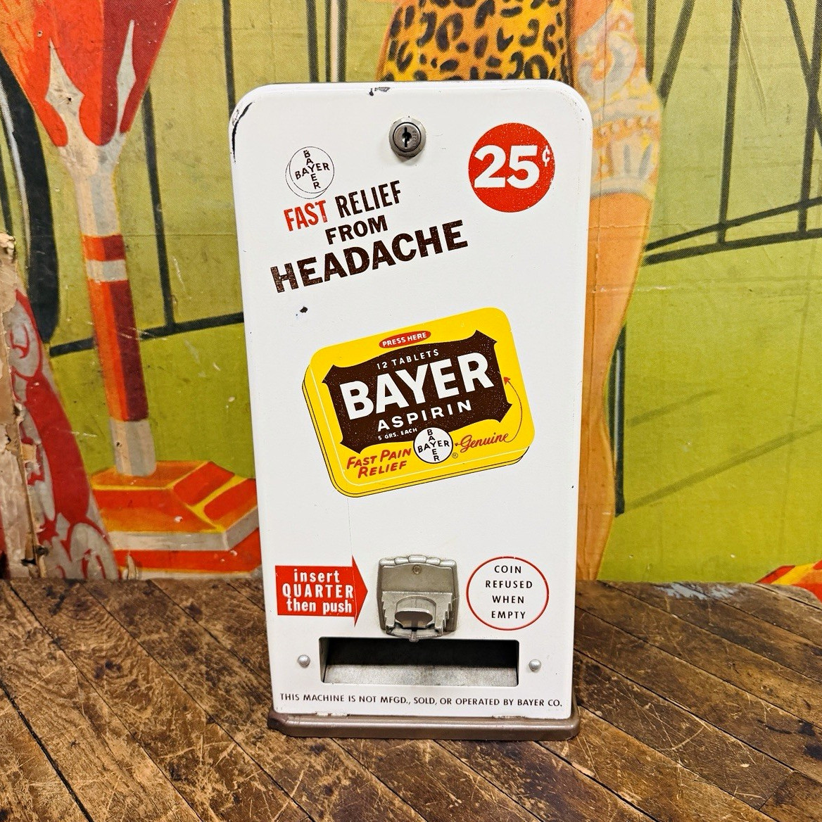 VINTAGE C. 1960 BAYER ASPIRIN VENDING MACHINE SIGN COIN OPERATED MEDICINE RARE VINTAGE C. 1960 BAYER ASPIRIN VENDING MACHINE SIGN COIN OPERATED MEDICINE RARE