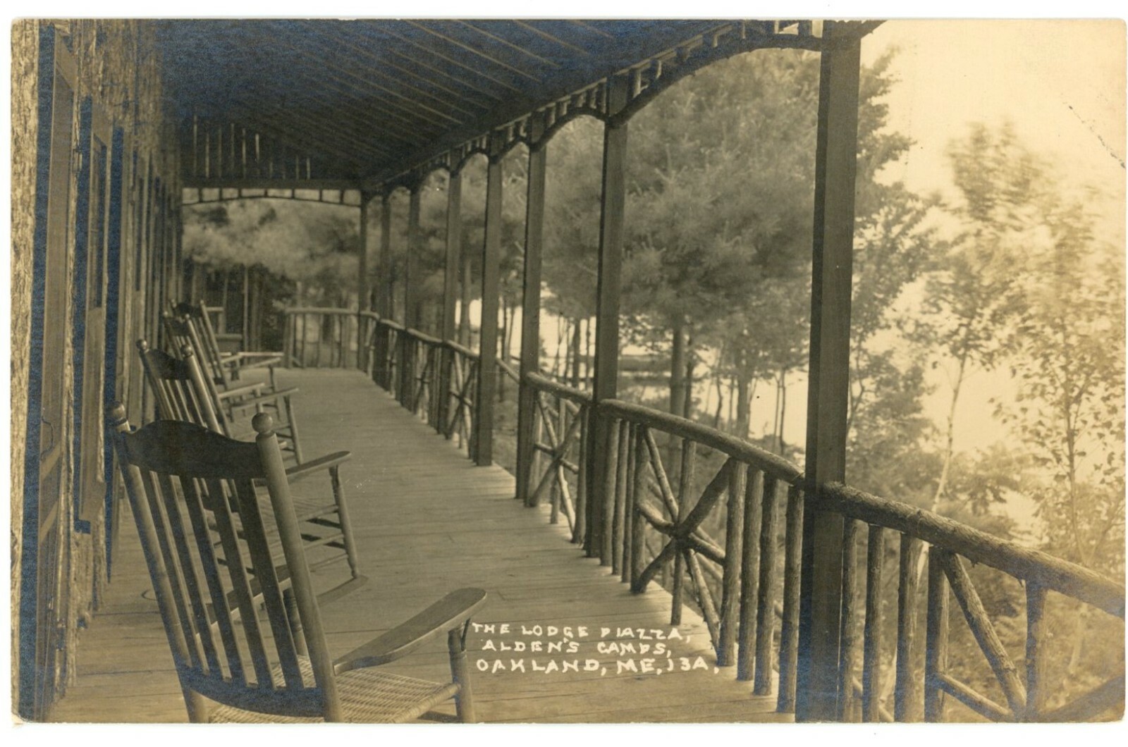 Oakland ME Alden's Camps Lodge Piazza Porch RPPC Real Photo Postcard c1910