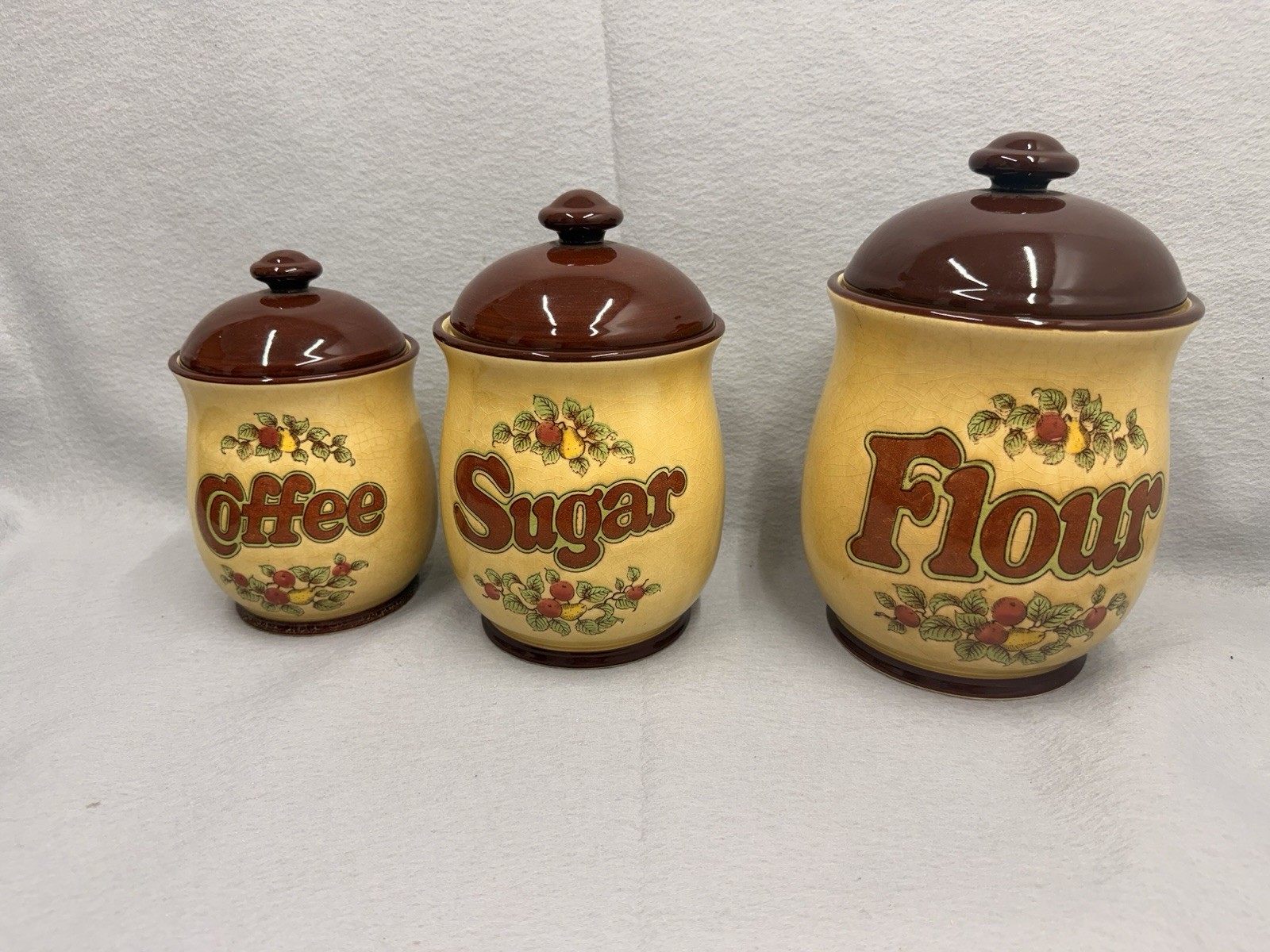 RETRO CANISTER Set 1970s 3 Piece Made in Japan, Sugar Coffee Flour Unique Shape