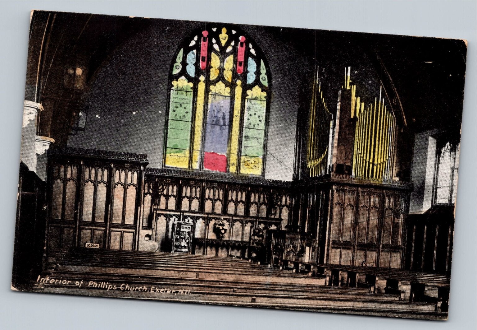 Phillips Church Interior Exeter NH Postcard 1908 Stained Glass Organ Phillips Church Interior Exeter NH Postcard 1908 Stained Glass Organ