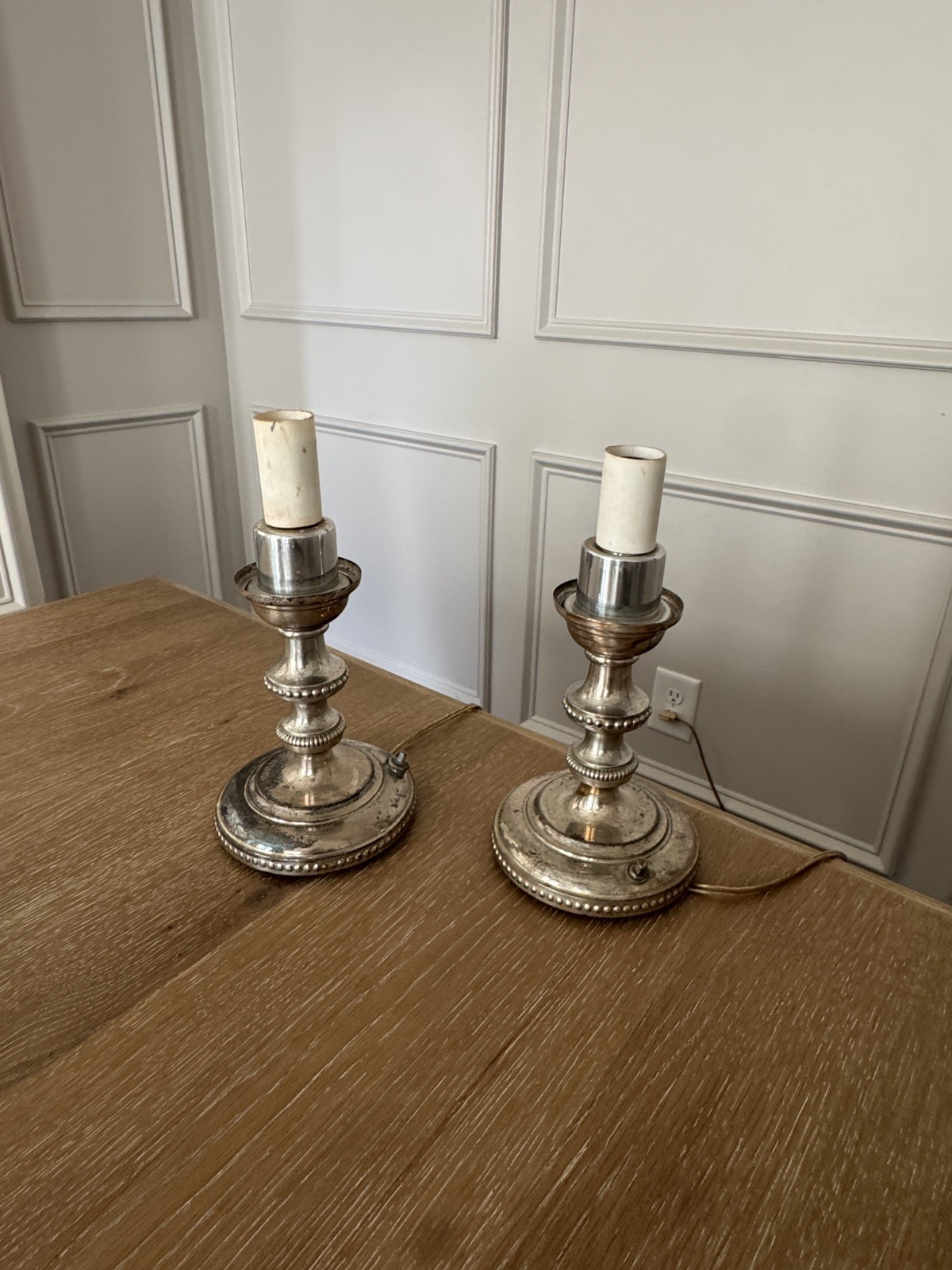 Vintage Pair Coats Brass , Silver Plated General Electric Lamps Vintage Pair Coats Brass , Silver Plated General Electric Lamps