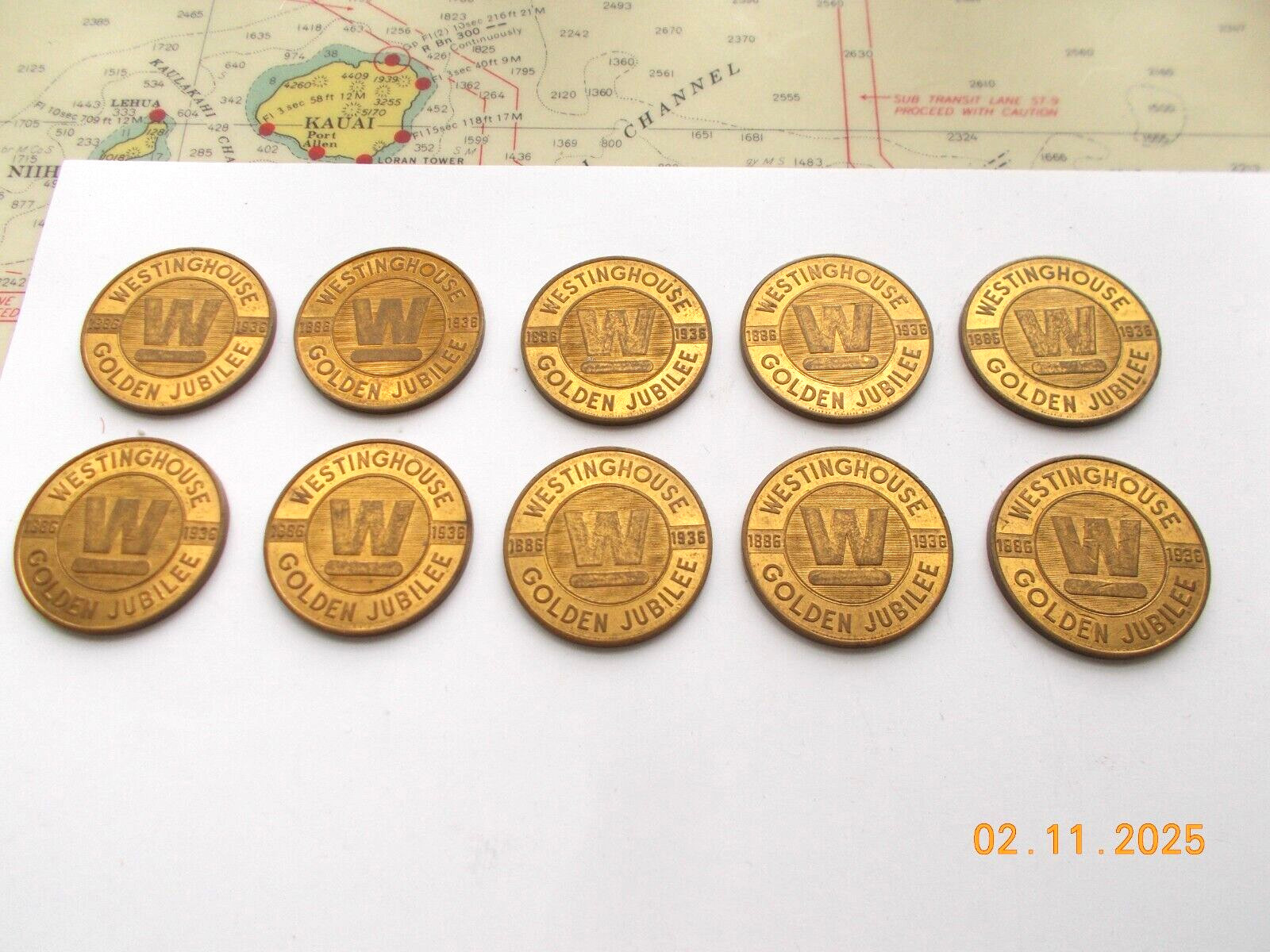 Lot of 10 Westinghouse Golden Jubilee (1936) Brass? with Logo and Refrigerator Lot of 10 Westinghouse Golden Jubilee (1936) Brass? with Logo and Refrigerator