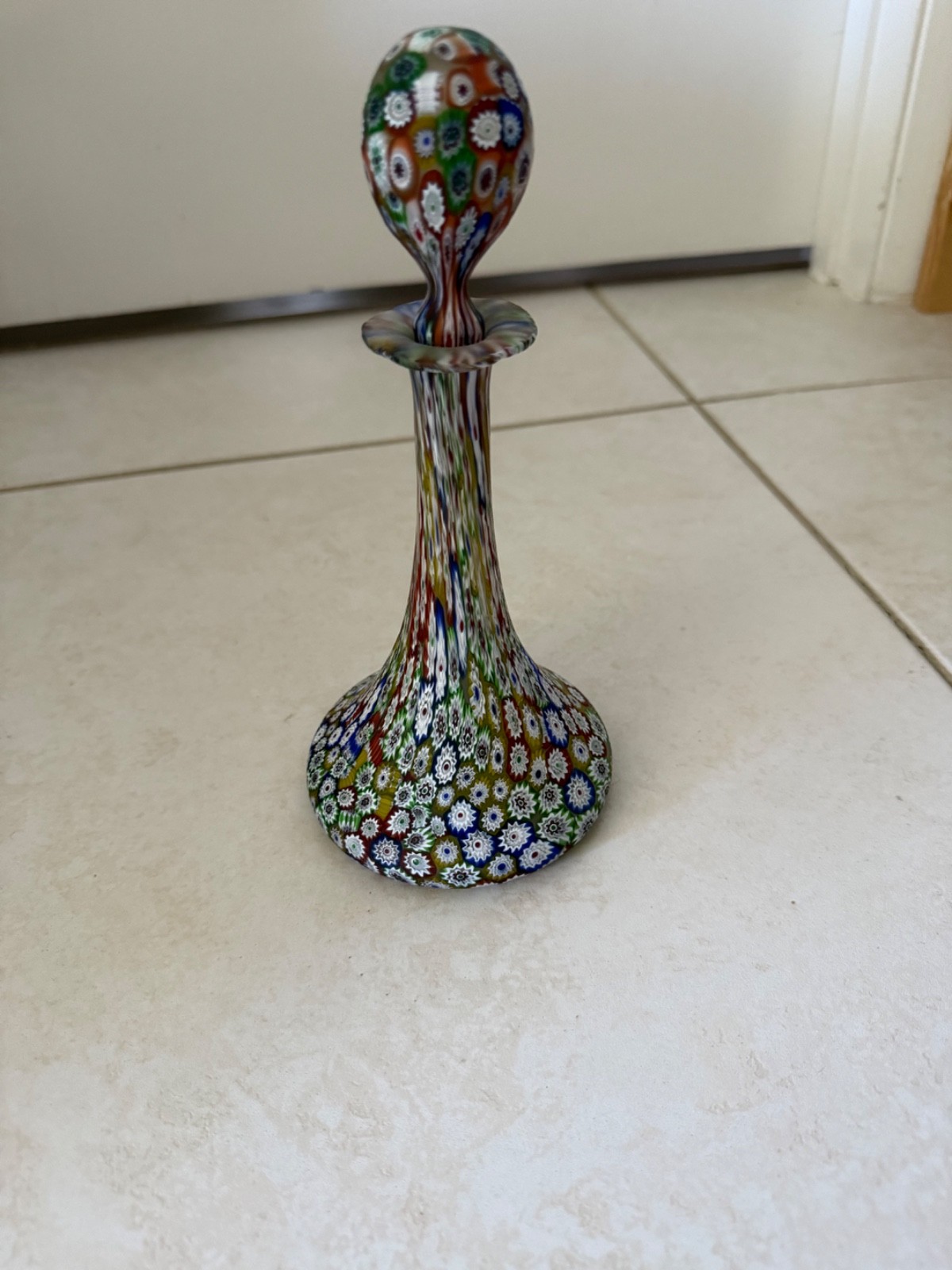 Vintage Italian Murano Millefiori Perfume Bottle with Original Stopper 8.25" tap Vintage Italian Murano Millefiori Perfume Bottle with Original Stopper 8.25" tap