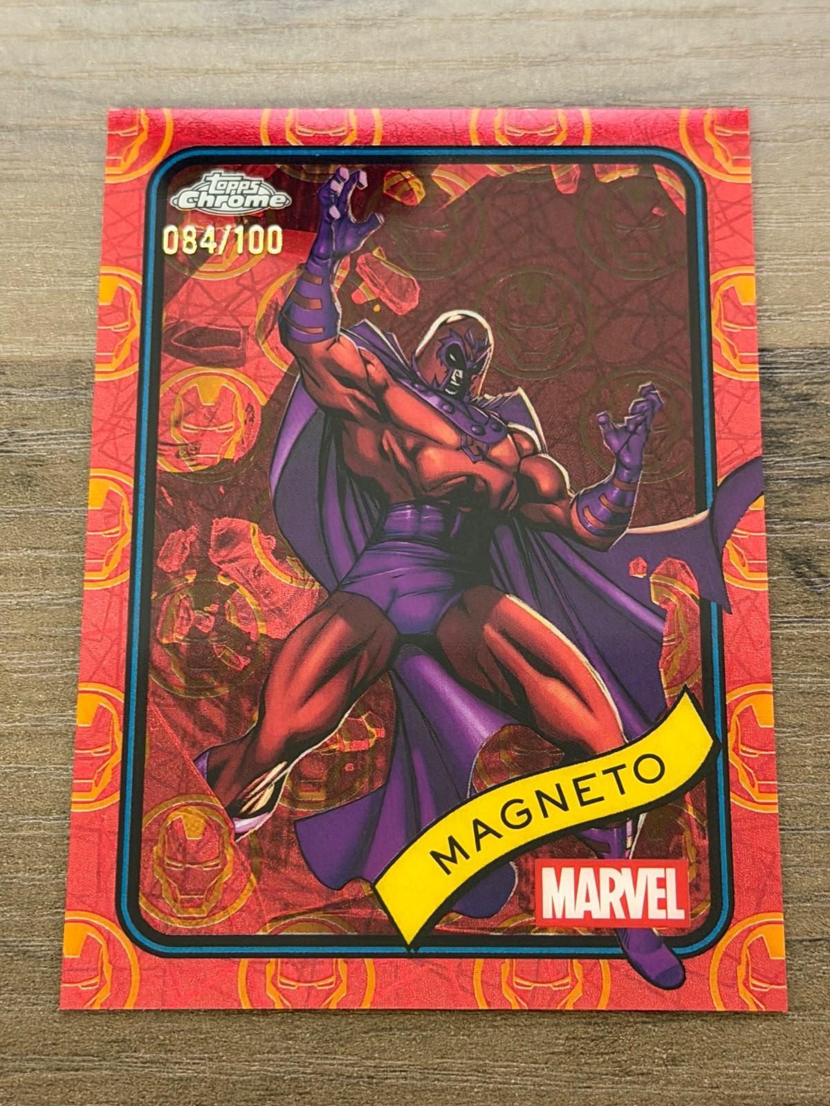 2025 Topps Chrome Marvel Magneto Iron Man Red & Gold Lazer Refractor /100 #169 2025 Topps Chrome Marvel Magneto Iron Man Red & Gold Lazer Refractor /100 #169