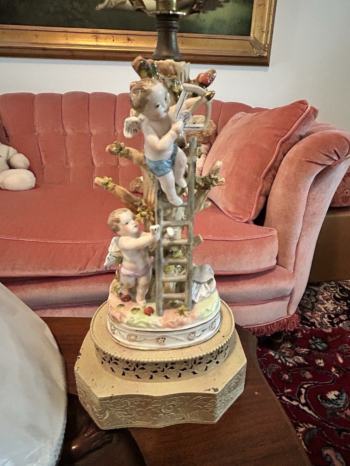 Pair Vintage Capodimonte Porcelain Cherub Lamps Figural Tree Ladder Angels Pair Vintage Capodimonte Porcelain Cherub Lamps Figural Tree Ladder Angels