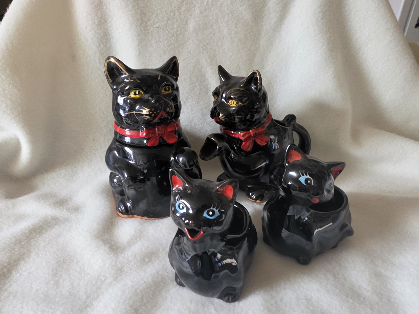 Vintage Shafford Black Cat Teapot Set Ceramic MCM Japan