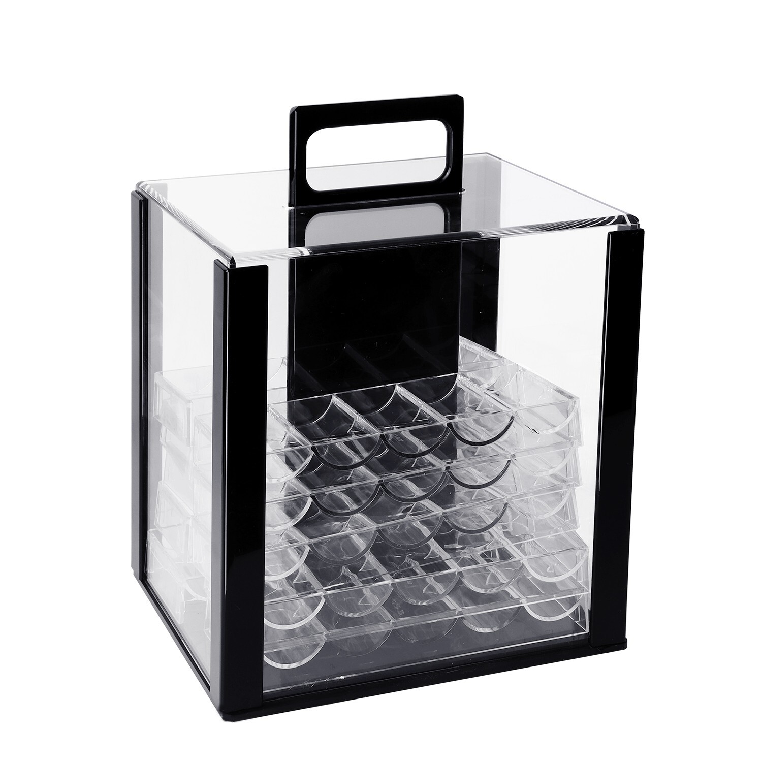 1,000ct Acrylic Poker Chip Case. Casino Poker Chips Carrier w/10 Chip Rack Trays