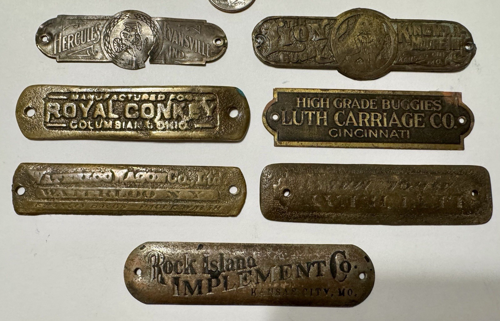 Bundle Of Antique Carriage Co. Buggy Sleigh Emblem Plaque Tags Bundle Of Antique Carriage Co. Buggy Sleigh Emblem Plaque Tags