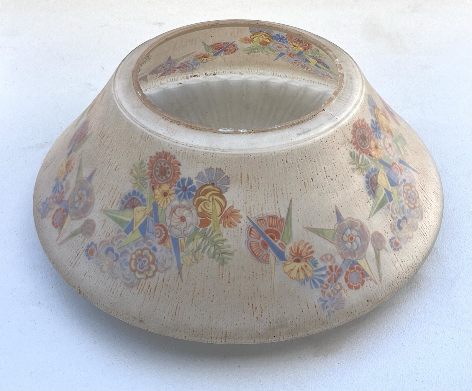 Antique Art Deco Lightolier 16” Glass Lamp Shade w/ Floral Decals