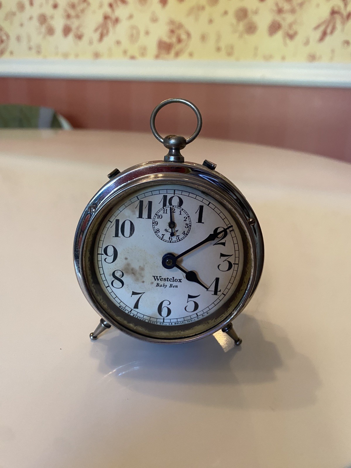 Antique Nickel Finish Westclox Baby Ben Peg Leg Alarm Clock, Works Antique Nickel Finish Westclox Baby Ben Peg Leg Alarm Clock, Works